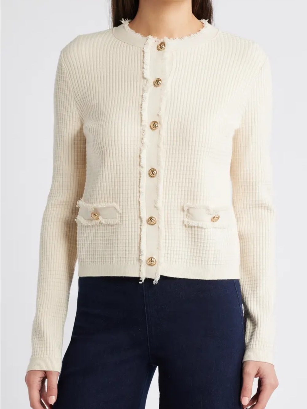Mango Cream Button-Front Knit Sweater Cardigan
